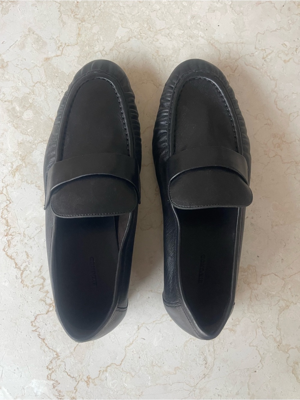 Black Leather Penny Loafers for women